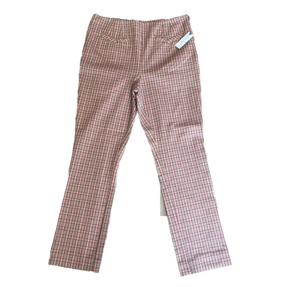 NWT Anthropologie Plaid Pants Size 10 Beige & Pink MSRP $118 The Essential Slim - Picture 1 of 11